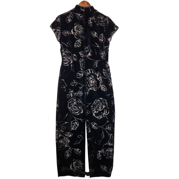 Robbie Bee Black Velvet Burnout Dress Women’s SZ 6 Asian Inspired Cap Slv VNTG - Picture 2 of 16